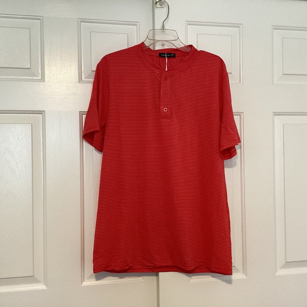 Tapulco Henley  Stripe Red  Mandarin Collar Men's Short Sleeve Size L  NWT